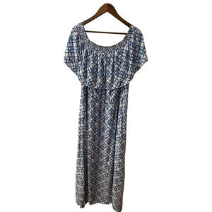 Chico’s Blue & White On Or Off Shoulder Maxi Dress Size 3 US Size 16/18